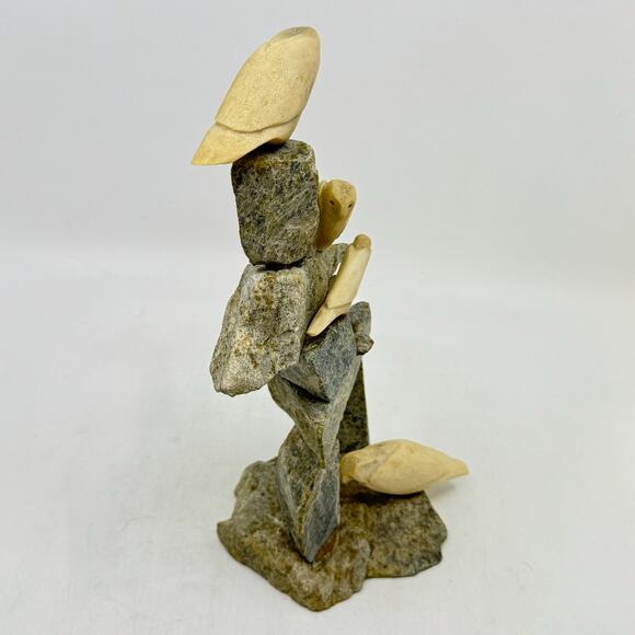 Inuit Hand Carved Inukshuk Sculpture with Birds by GYTA EESEEMAILLE - Picture 4 of 8